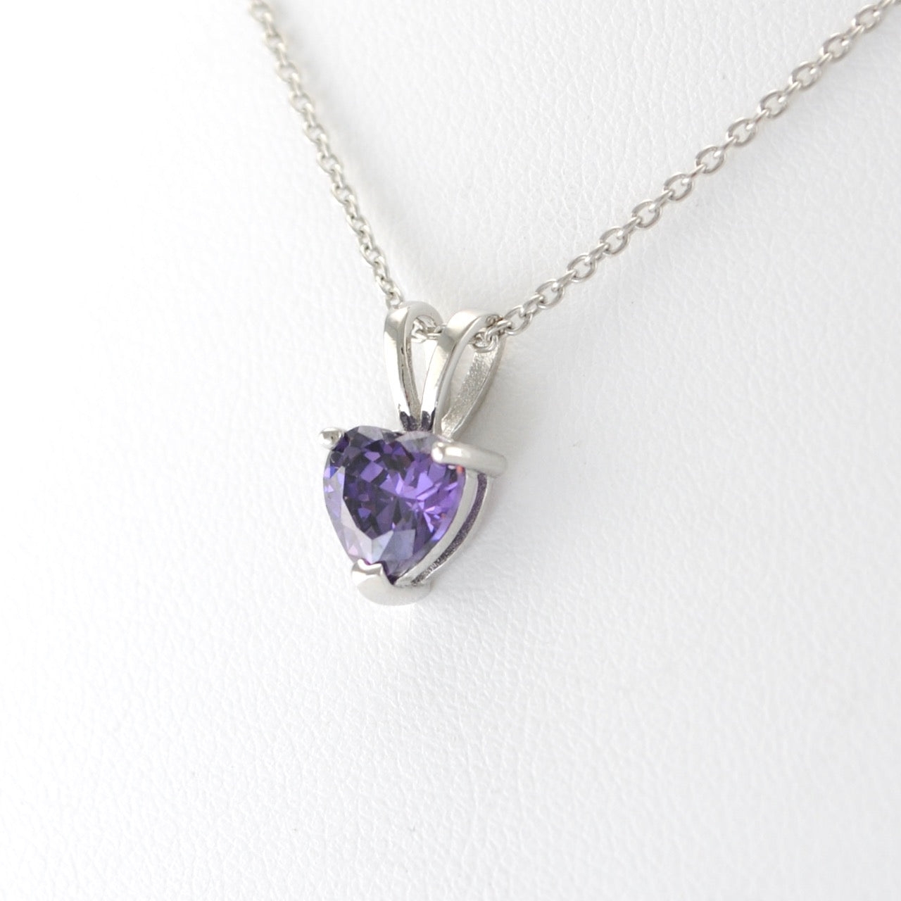 Silver Amethyst CZ Heart Necklace