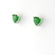 Side View Silver Emerald CZ Heart Post Earrings