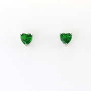 Silver Emerald CZ Heart Post Earrings