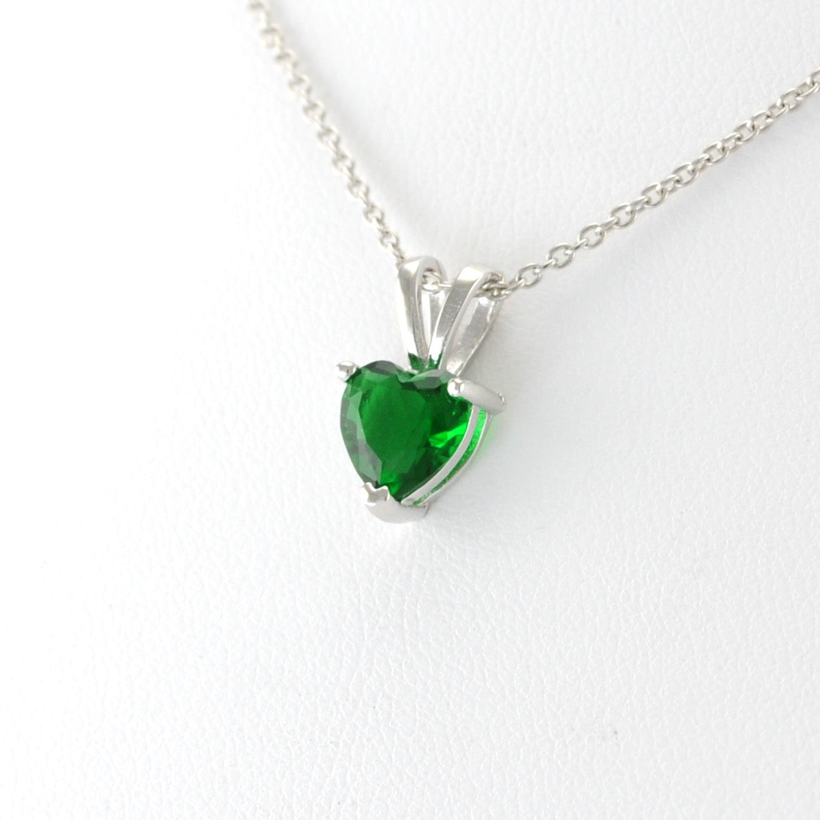 Silver Emerald CZ Heart Necklace