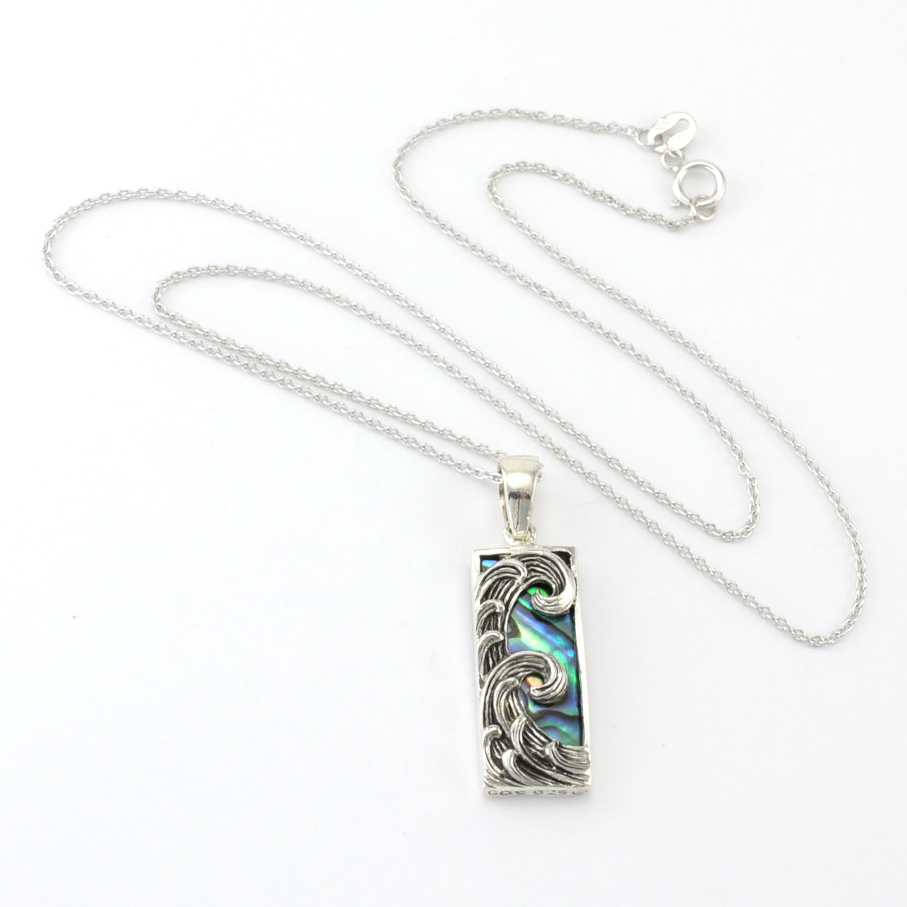 Alt View Silver Abalone Rect Small Wave Necklace