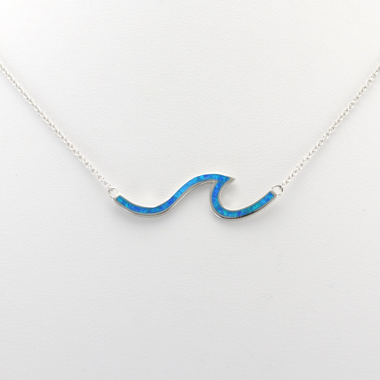 Alt View Silver Created Blue Opal Wave Necklace