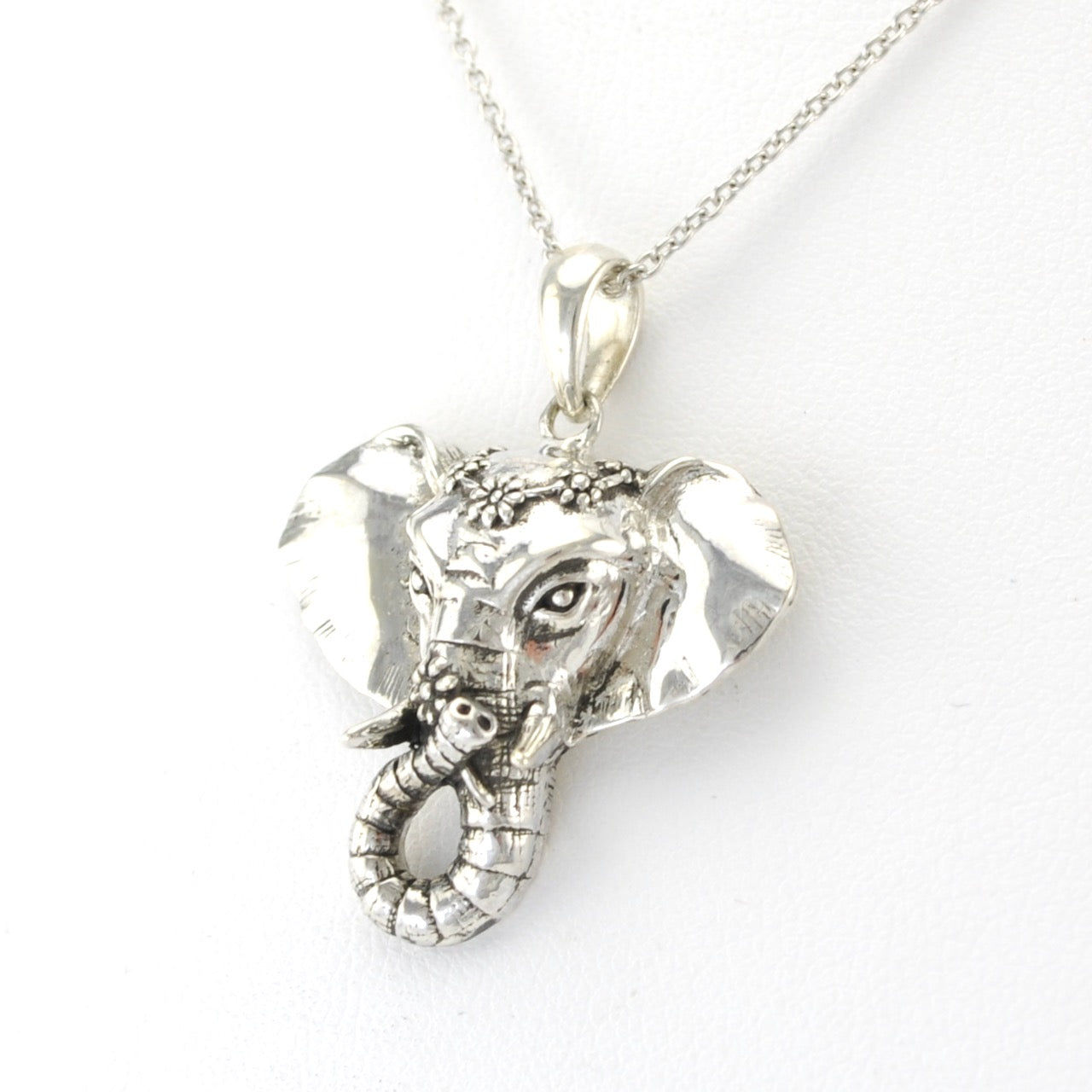 Alt View Sterling Silver Elephant Flower Small Pendant