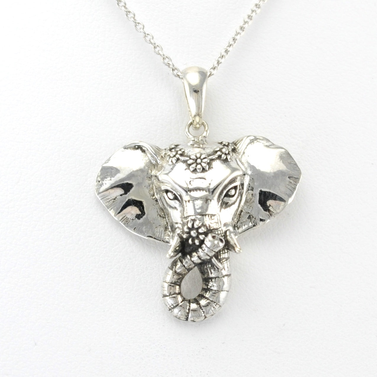 Sterling Silver Elephant Flower Small Pendant