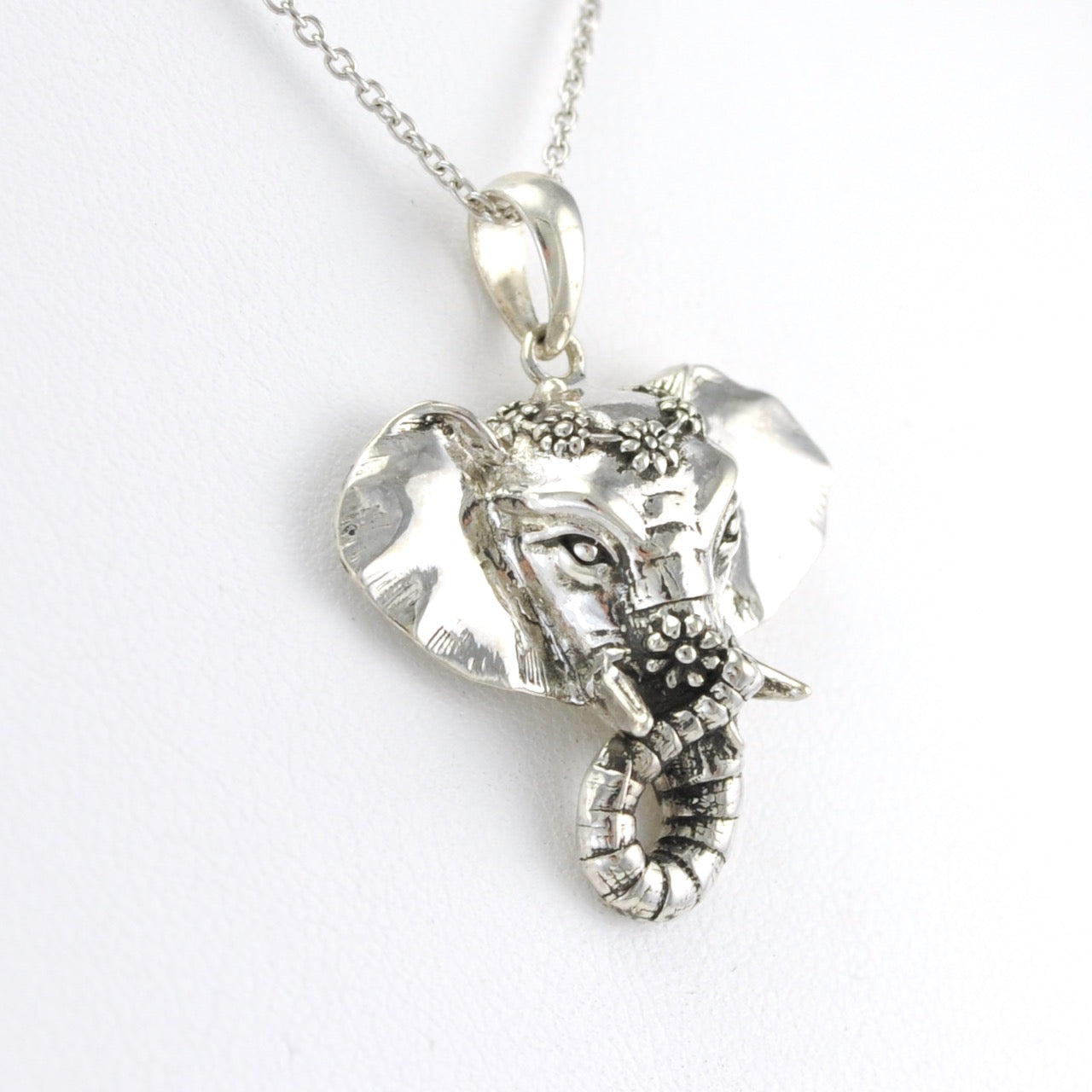 Side View Sterling Silver Elephant Flower Small Pendant