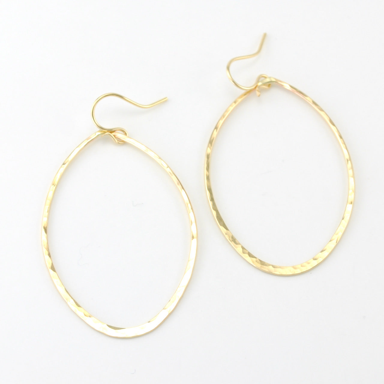Gold Fill Large Hammered Marquise Dangle Earrings