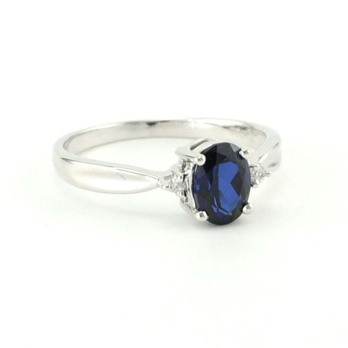 Alt View Silver Created Sapphire 1ct Oval CZ Ring