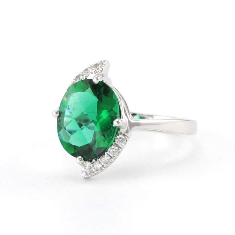 Side View Sterling Silver Created Emerald 2.7ct CZ Ring