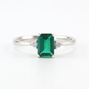 Silver Created Emerald .8ct Diamond .04 Ring Size 7