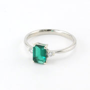Alt View Silver Created Emerald .8ct Diamond .04 Ring Size 7