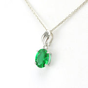 Side View Sterling Silver Created Emerald 1ct Oval Necklace