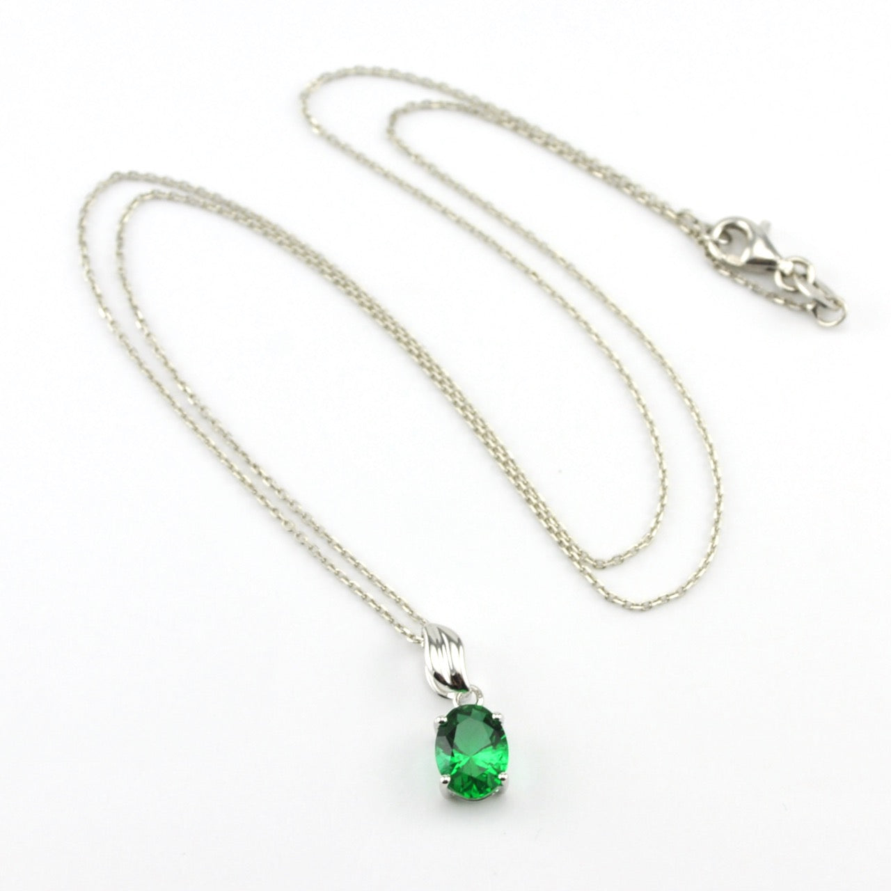 Sterling Silver Created Emerald 1ct Oval Necklace