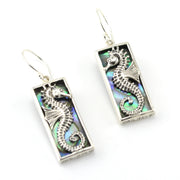 Silver Abalone Seahorse Rectangle Earrings