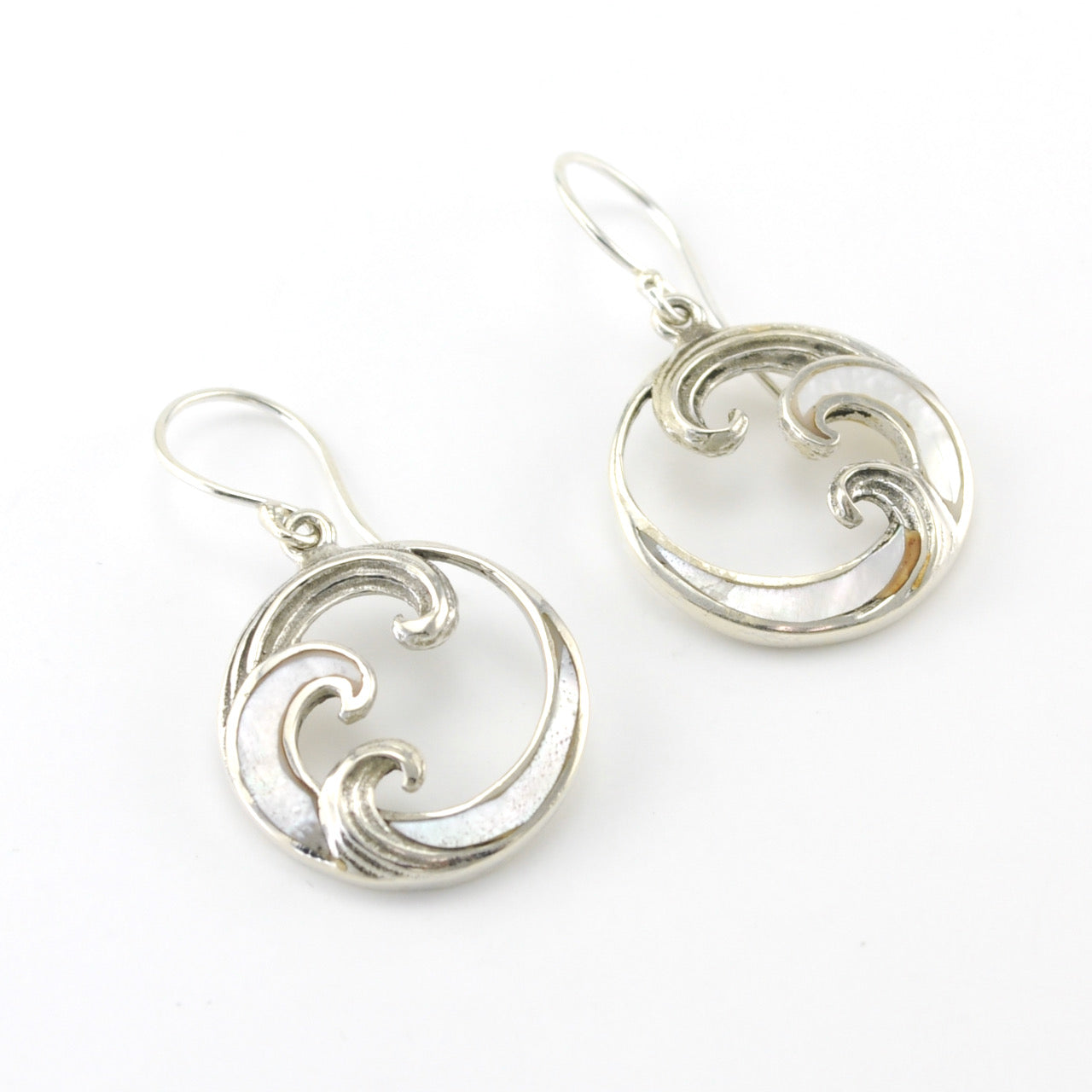 Sterling Silver Mother of Pearl Wave Earrings