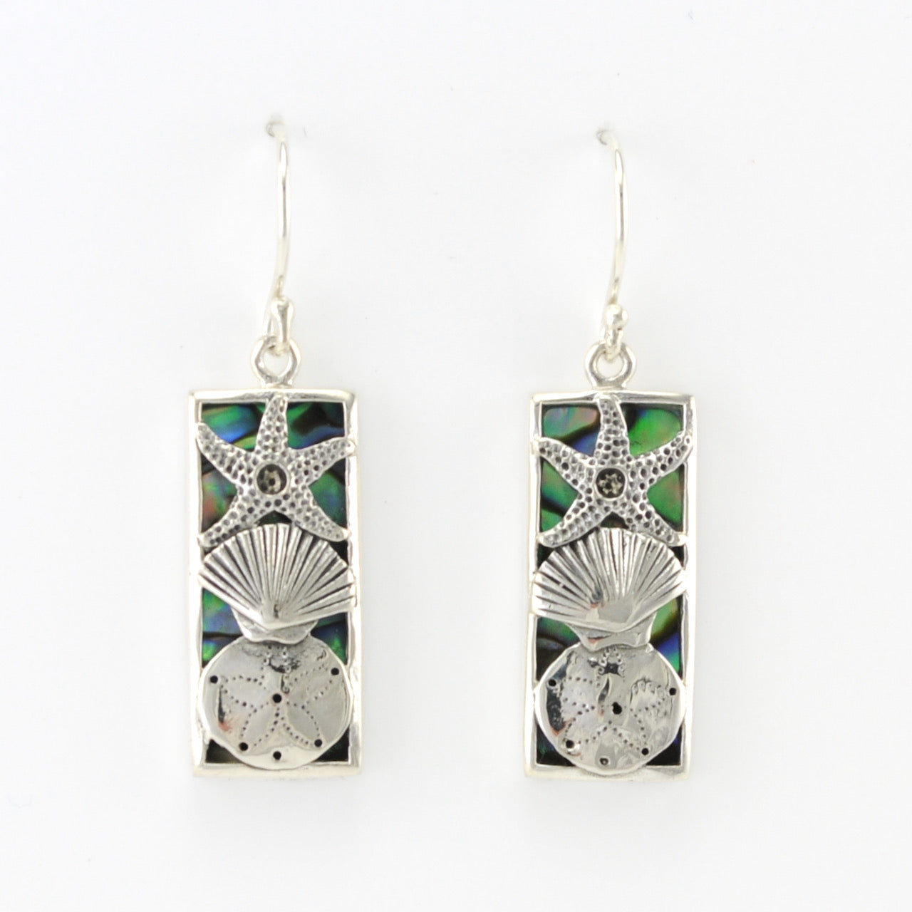 Alt View Silver Abalone Seashell Rectangle Earrings