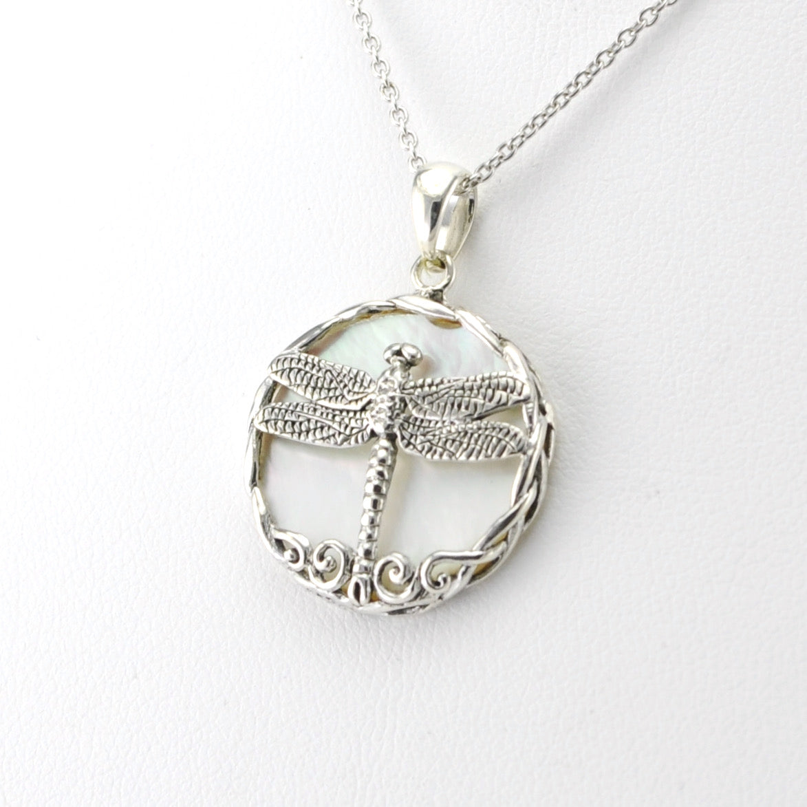 Alt View Silver Mother of Pearl Dragonfly Small Pendant