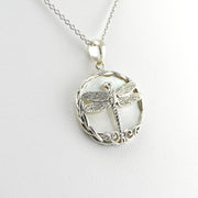 Side View Silver Mother of Pearl Dragonfly Small Pendant