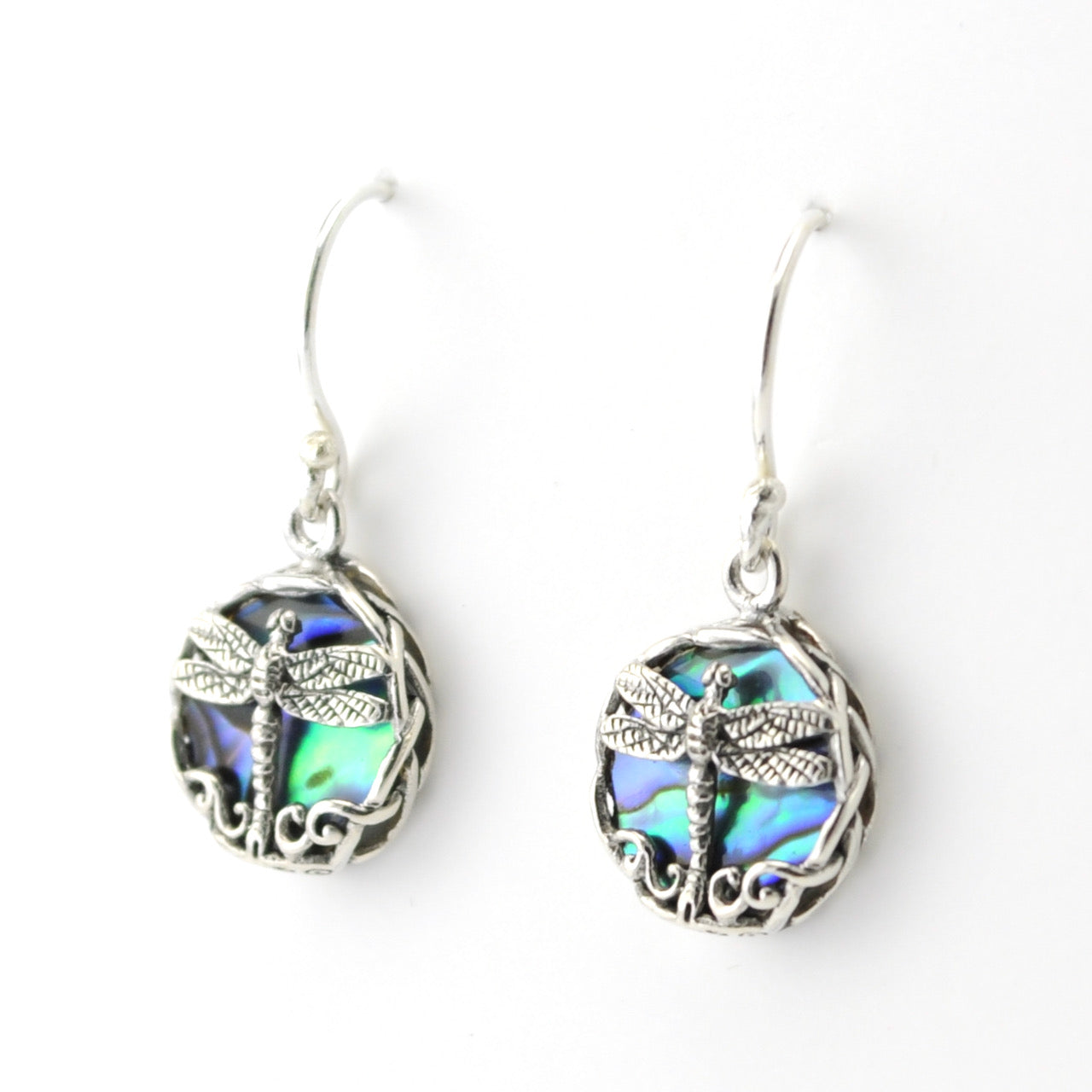 Silver Abalone Dragonfly Small Earrings