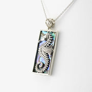 Side View Silver Abalone Seahorse Rectangular Pendant