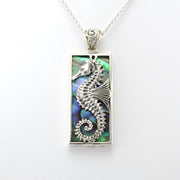 Silver Abalone Seahorse Rectangular Pendant