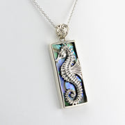 Alt View Silver Abalone Seahorse Rectangular Pendant