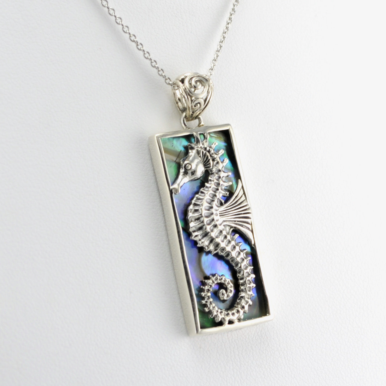 Alt View Silver Abalone Seahorse Rectangular Pendant