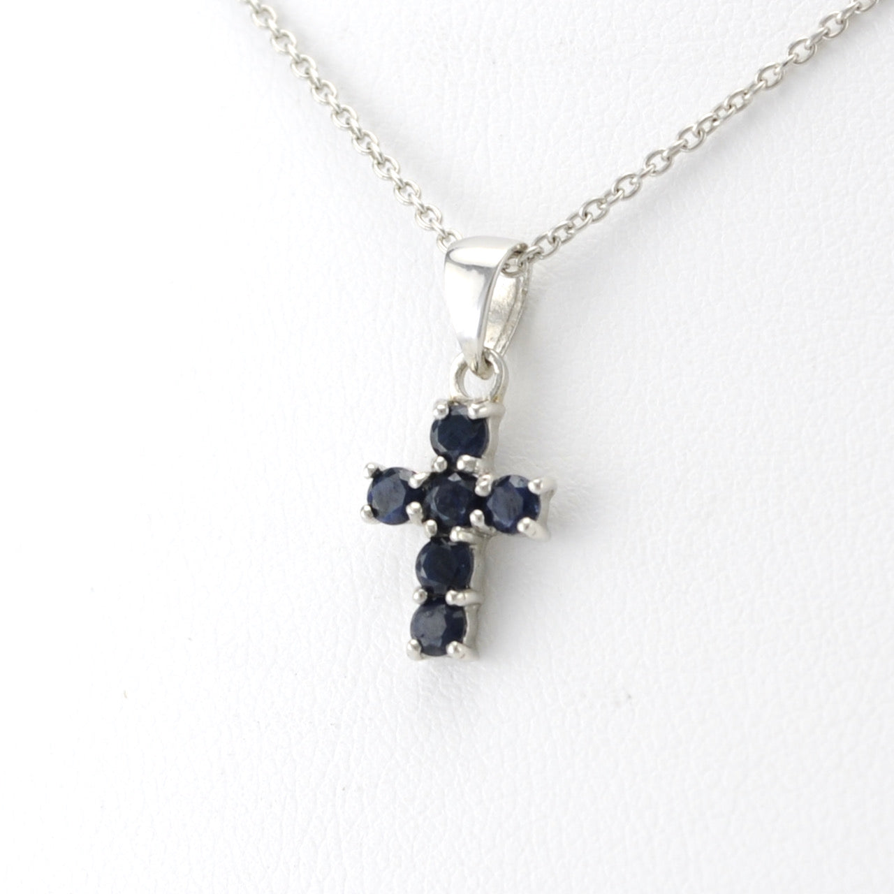 Silver Sapphire Cross Necklace