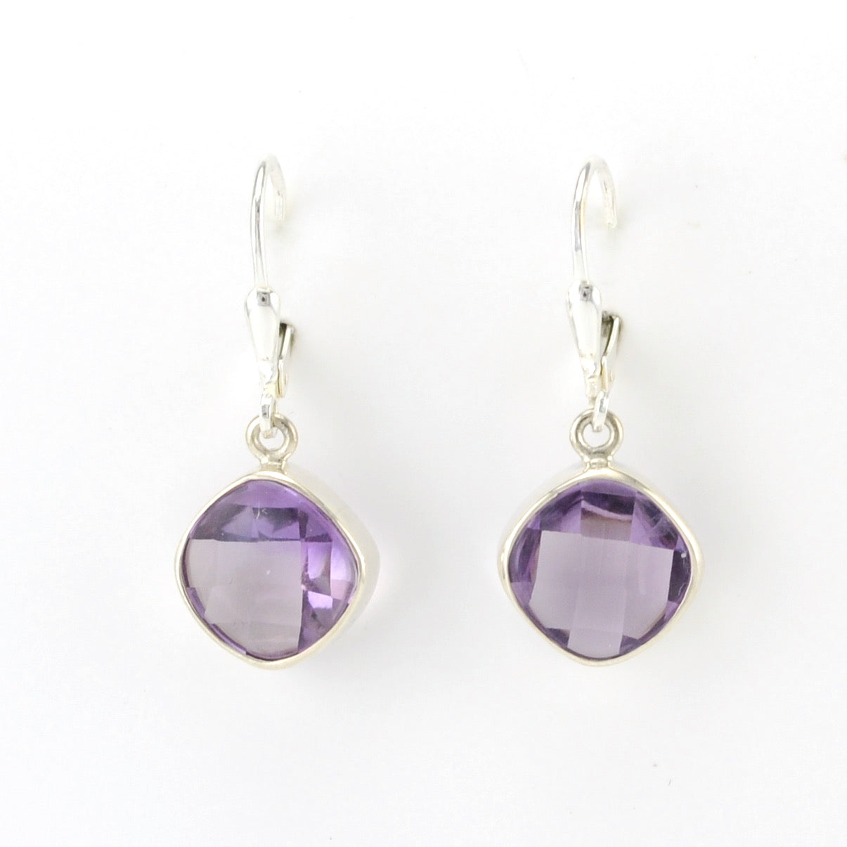 Alt View Silver Amethyst 10mm Offset Square Dangle Earrings