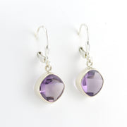 Side View Silver Amethyst 10mm Offset Square Dangle Earrings