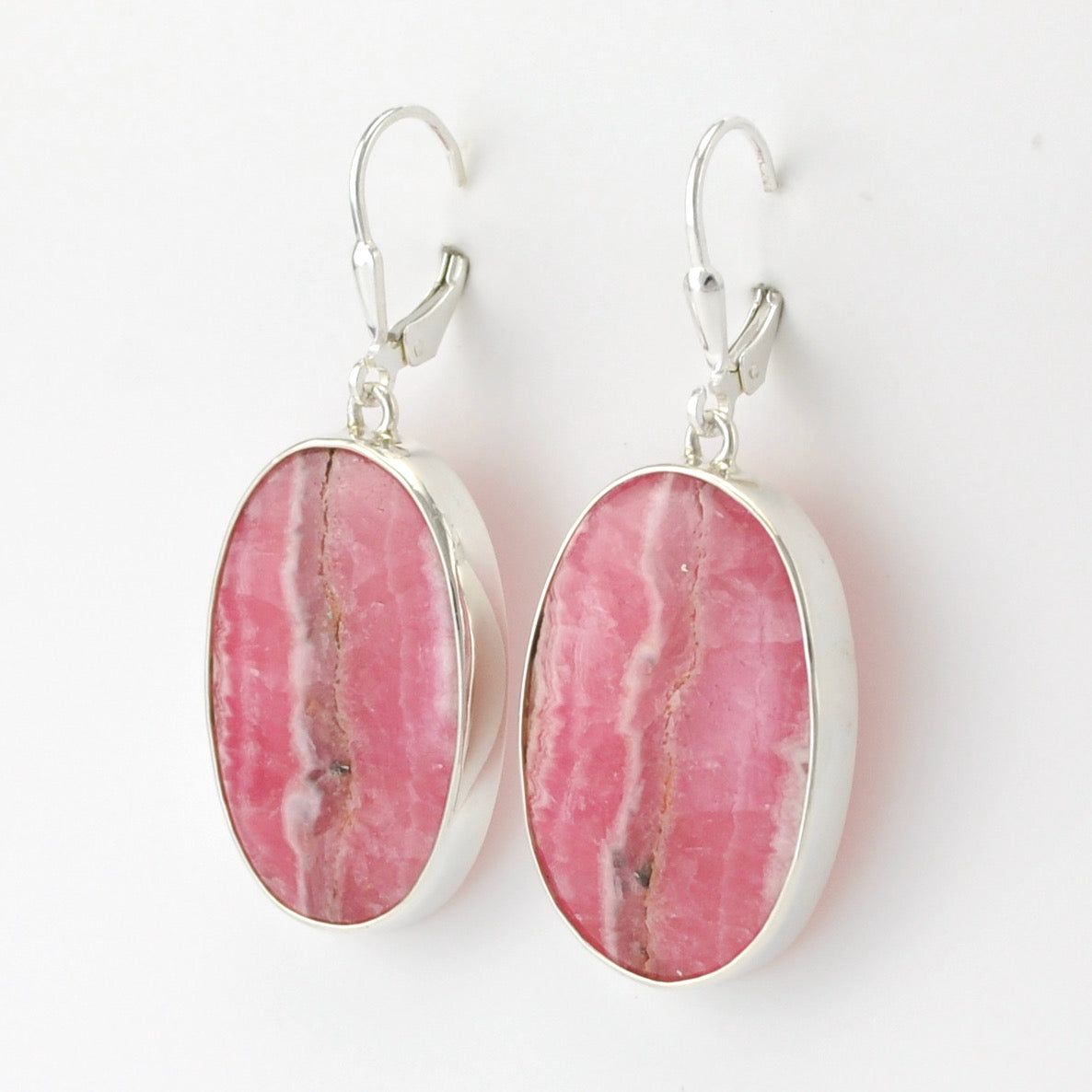 Silver Rhodochrosite 18x26mm Oval Earrings