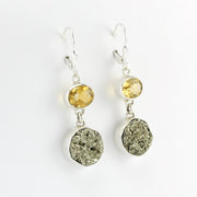 Side View Silver Citrine Pyrite Earrings