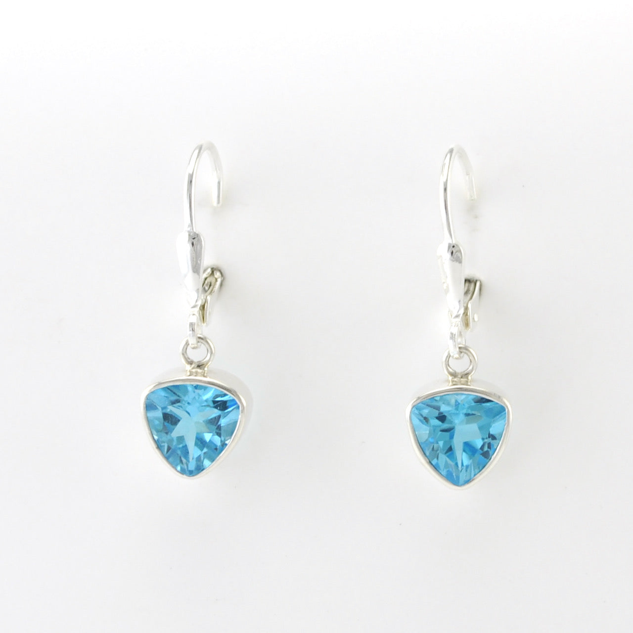 Alt View Silver Blue Topaz 7mm Trillion Dangle Earrings