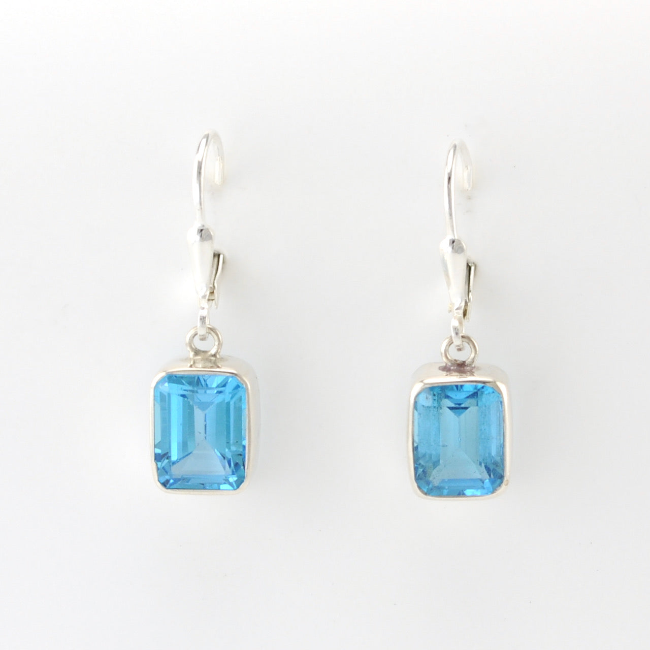 Alt View Silver Blue Topaz 7x9mm Rectangle Dangle Earrings