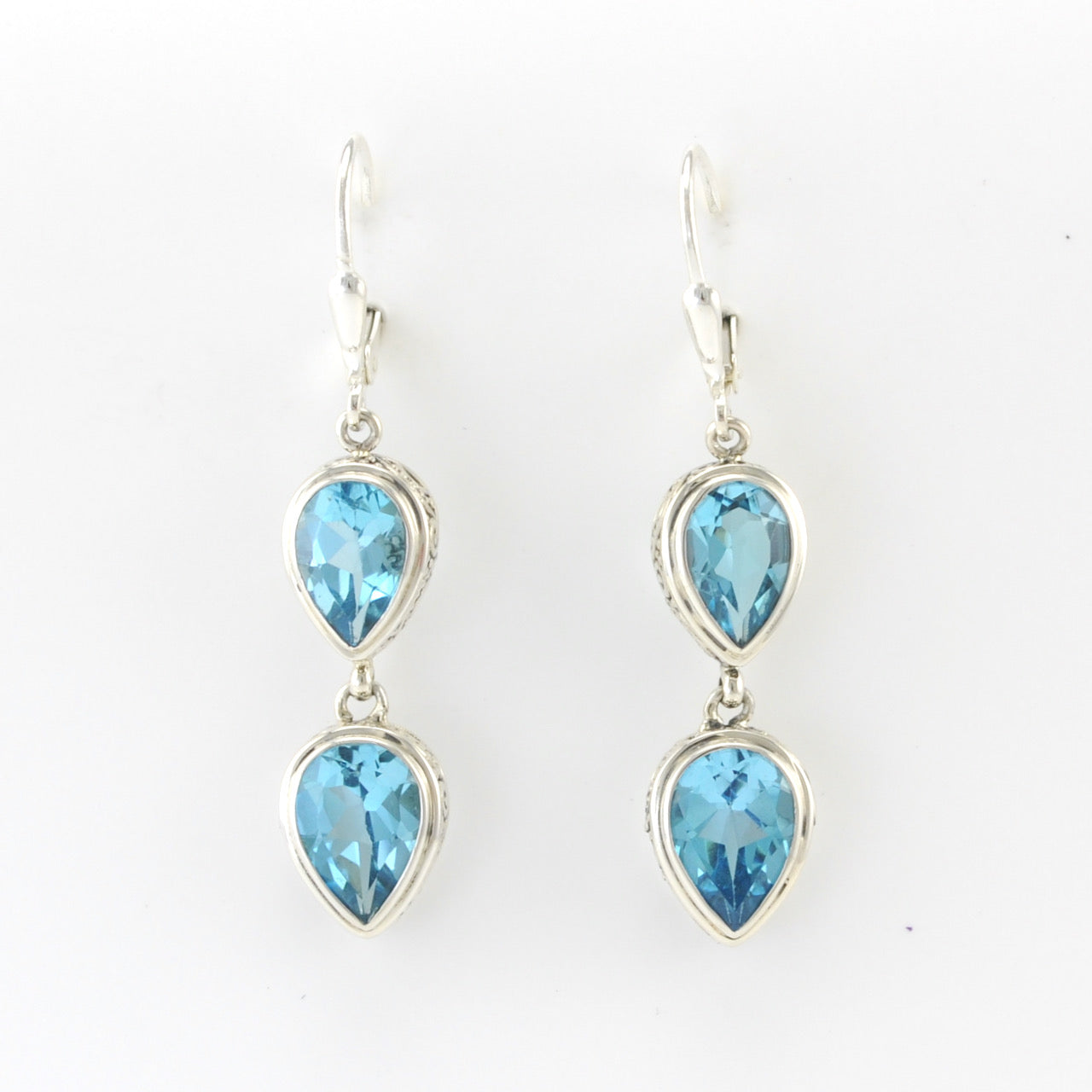 Alt View Silver Blue Topaz 2 Tear Bali Dangle Earrings