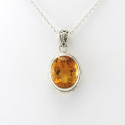 Alt View Silver Citrine 10x12mm Oval Bali Necklace
