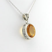 Side View Silver Citrine 10x12mm Oval Bali Necklace