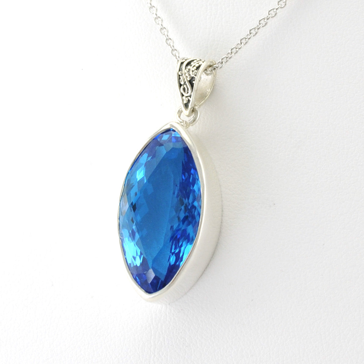 Silver Blue Topaz 12x24mm Marquise Pendant