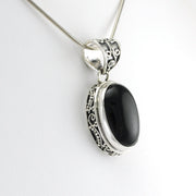 Side View Silver Black Star Diopside 12x18mm Oval Pendant