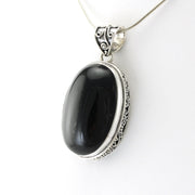 Silver Black Star Diopside 20x28mm Oval Pendant