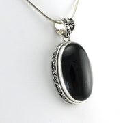 Side View Silver Black Star Diopside 20x28mm Oval Pendant