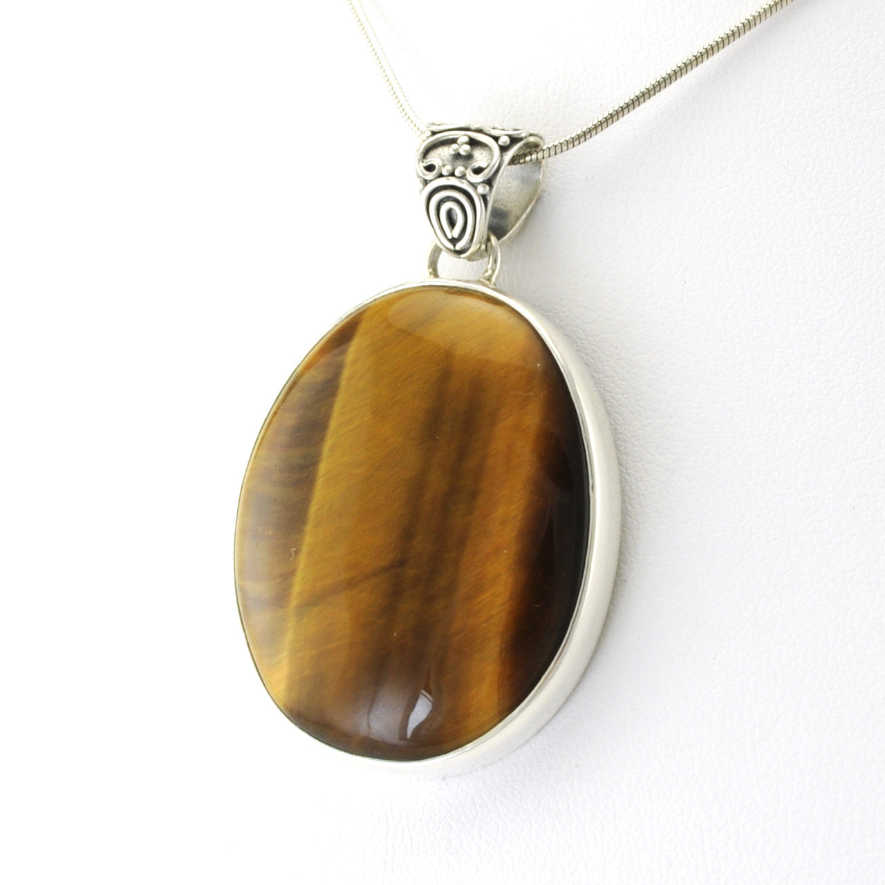 Silver Tiger's Eye 28x36mm Oval Pendant