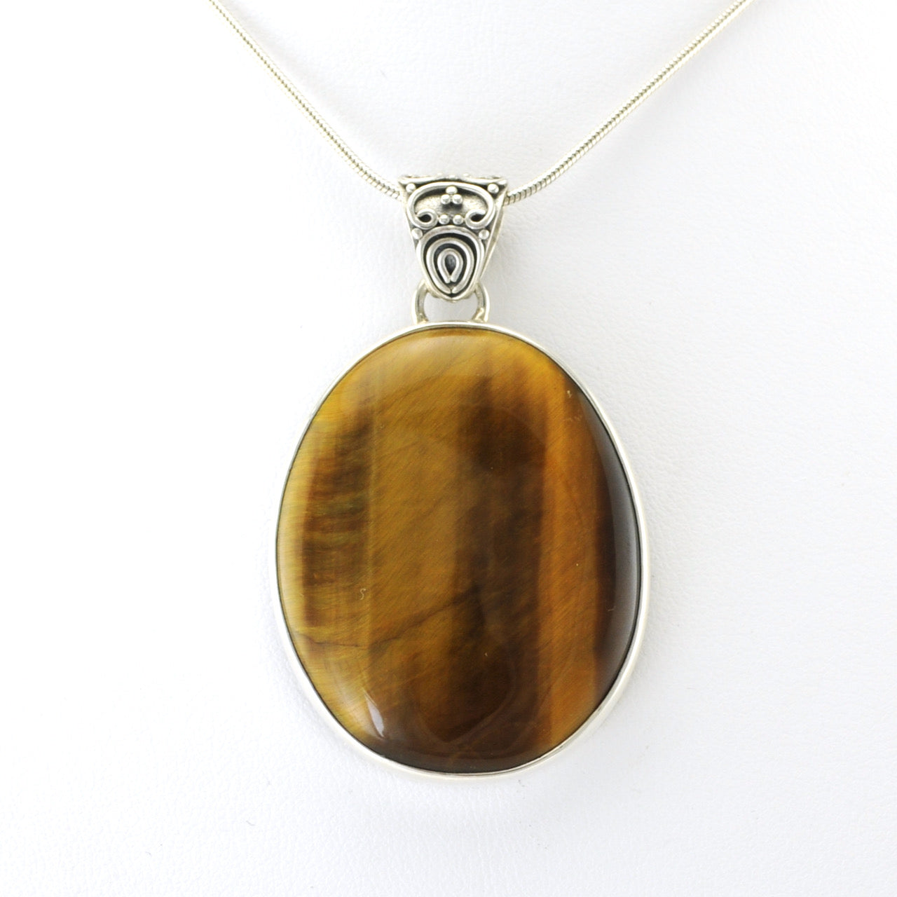 Alt View Silver Tiger's Eye 28x36mm Oval Pendant