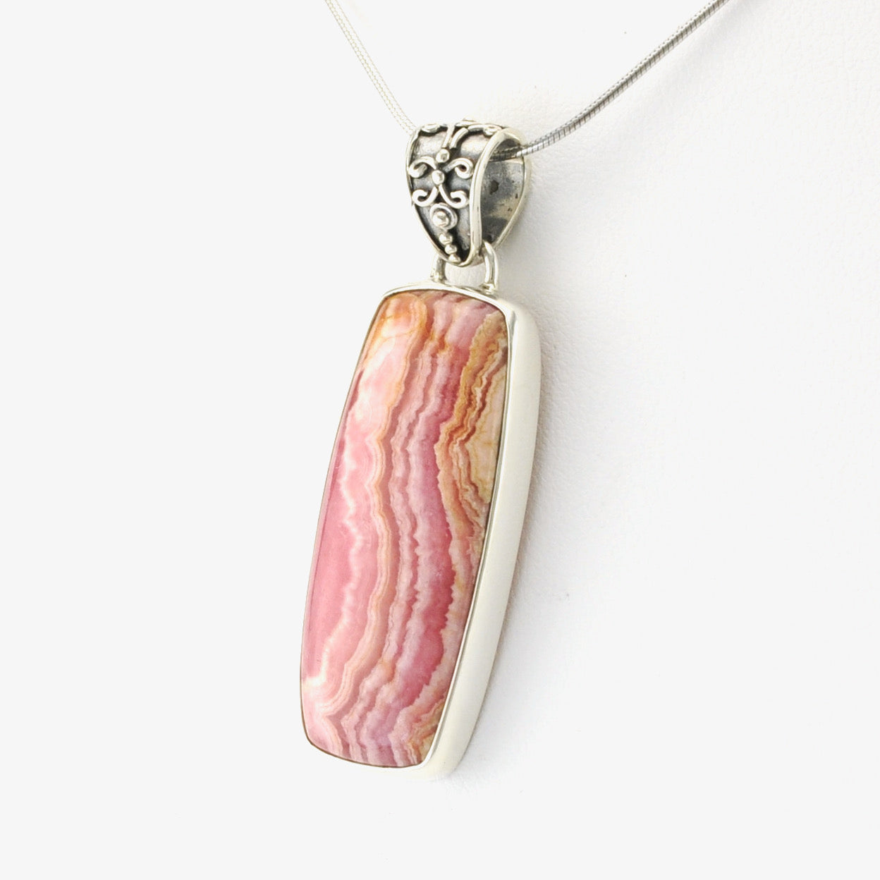 Silver Rhodochrosite 14x34mm Rect Pendant