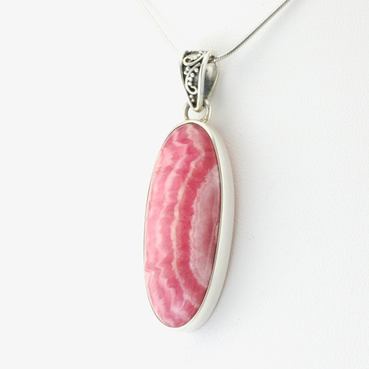 Silver Rhodochrosite 14x35mm Oval Pendant