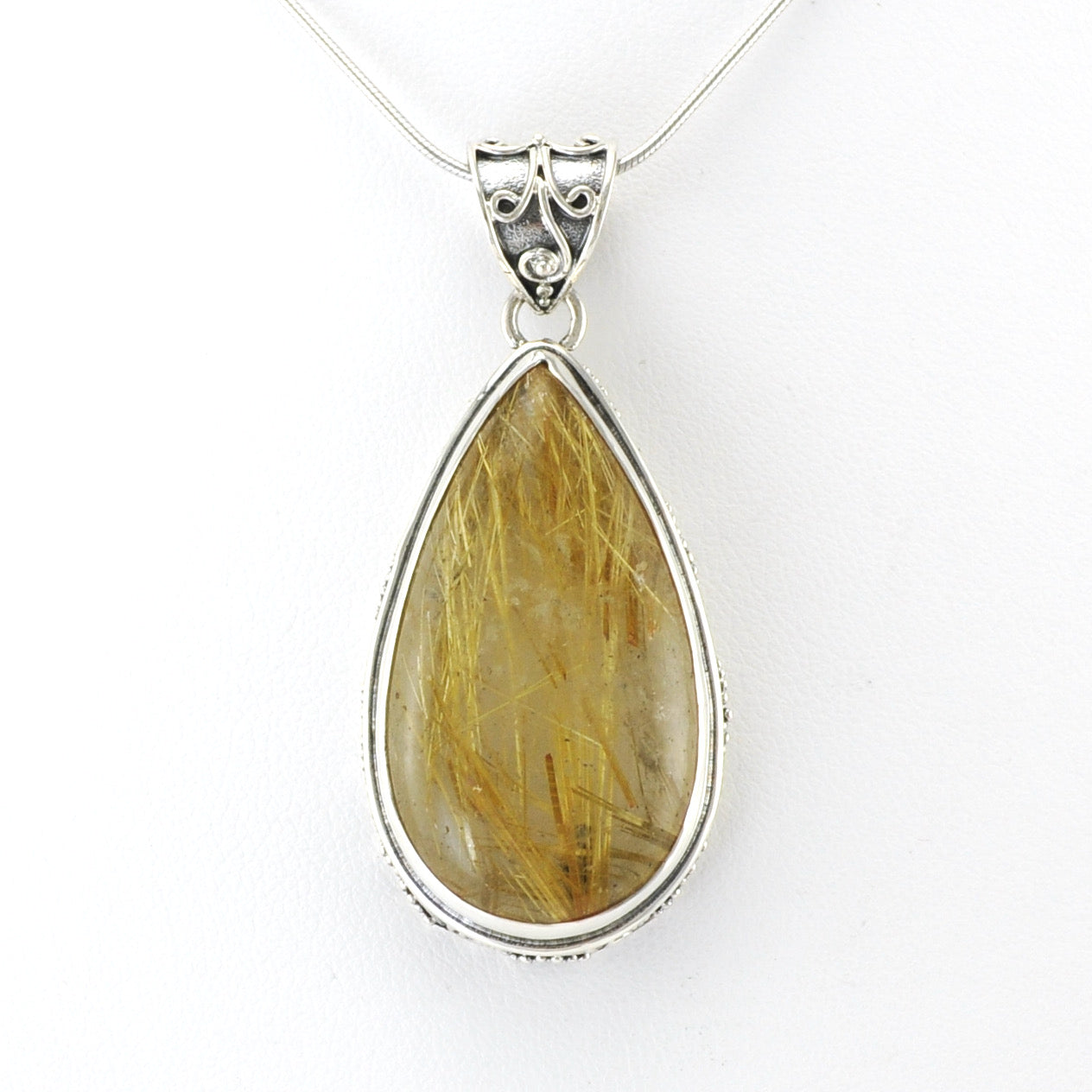 Alt View Silver Rutilated Quartz 18x32mm Tear Bali Pendant