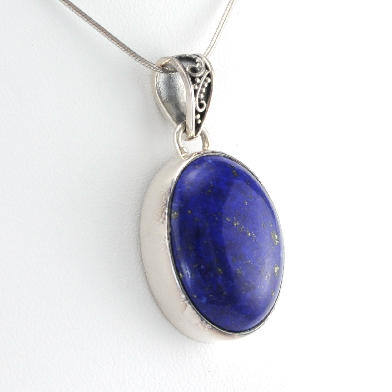 Side View Silver Lapis 16x22mm Oval Pendant