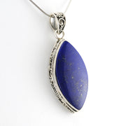 Side View Silver Lapis 18x34mm Marquise Bali Pendant