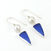 Alt View Silver Pearl Cobalt Blue Sea Glass Dangle Earrings