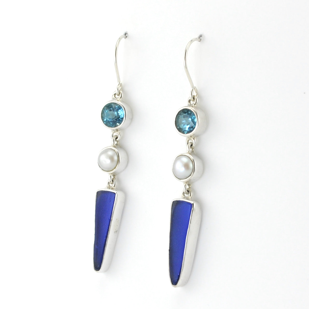 Silver Blue Topaz Pearl Sea Glass Earrings