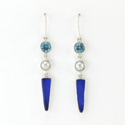 Alt View Silver Blue Topaz Pearl Sea Glass Earrings
